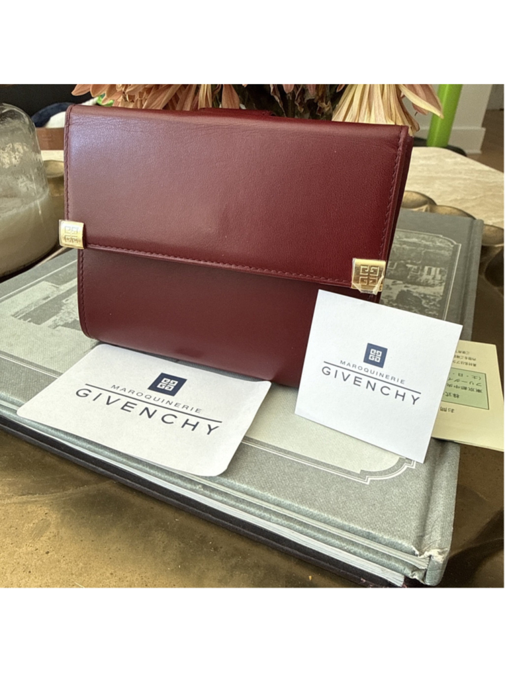 GIVENCHY 4G Kip Skin Leather Wallet Burgundy Japan AJIOKA NOS Rare NEW